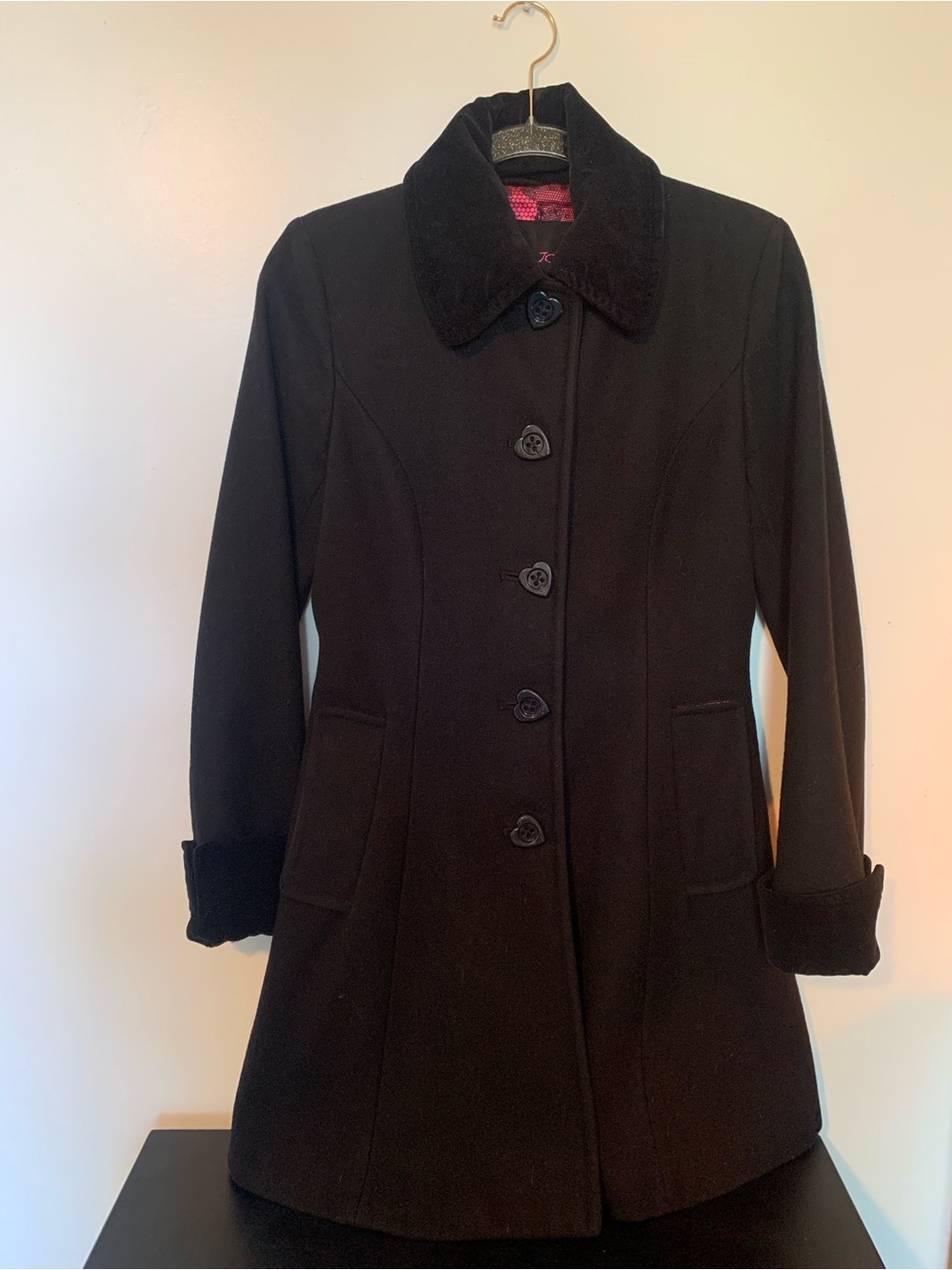 Betsey Johnson Black Button-Front Wool Coat